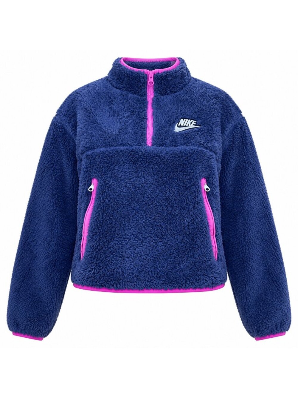 Nike Blue & Pink Cropped Sherpa Quarter-Zip Pullover - S